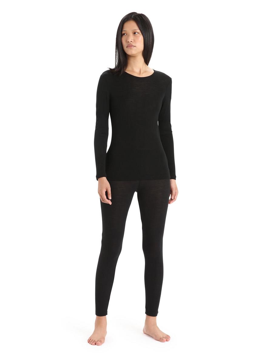 Black Women's Icebreaker Merino 175 Everyday Long Sleeve Crewe Thermal Top One Piece & Sets | USA 1780RVDW